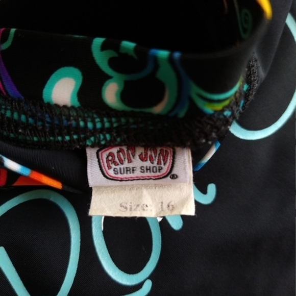 Ron Jon shirt size 16 Black with multi color collar - Picture 3 of 4